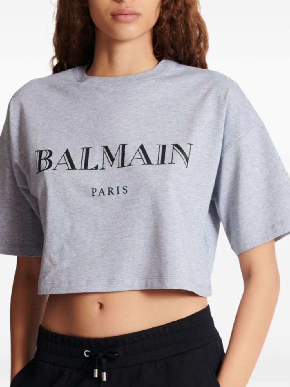Balmain oversized boxy cropped gray cotton t-shirt size medium
